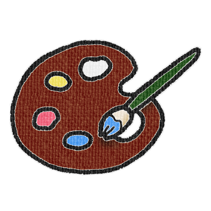 茶色いパレットと水色の絵具をつけた筆の透過イラスト
