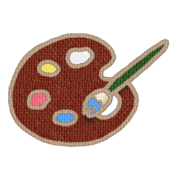 茶色いパレットと水色の絵具をつけた筆の透過イラスト