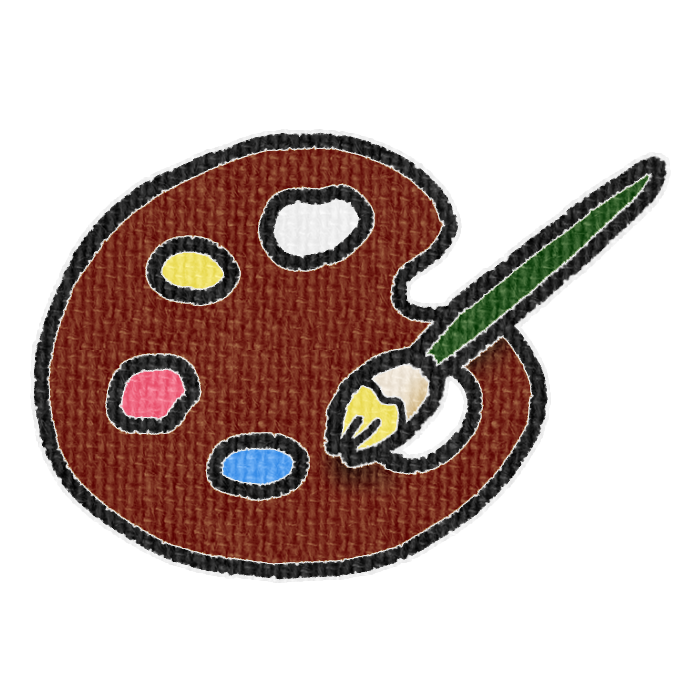 茶色いパレットと黄色の絵具をつけた筆の透過イラスト
