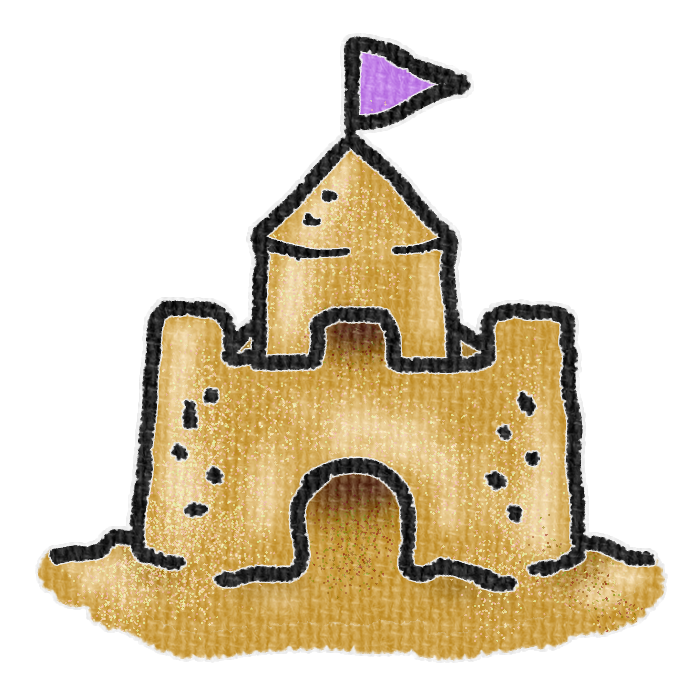 紫色の旗を立てた砂で作った城の透過イラスト素材