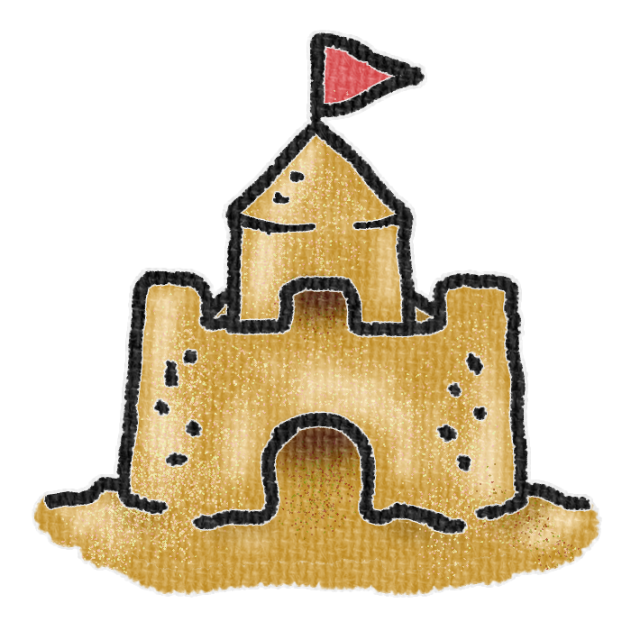 赤色の旗を立てた砂で作った城の透過イラスト素材